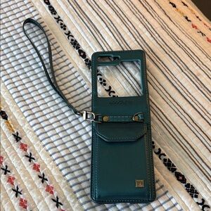 Galaxy ZFlip Teal Phone Case with Strap and wallet